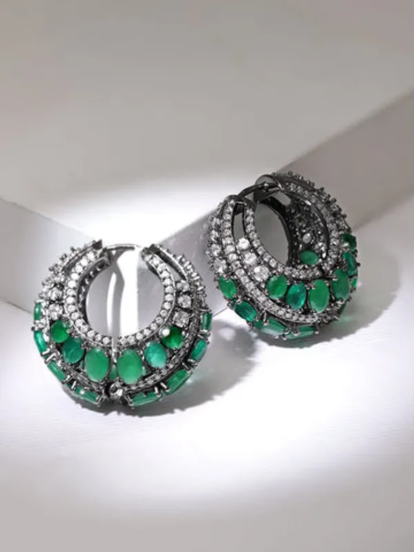 Emerald_Green_Stone_Antique_Silver_Hoop_Earrings_For_Women