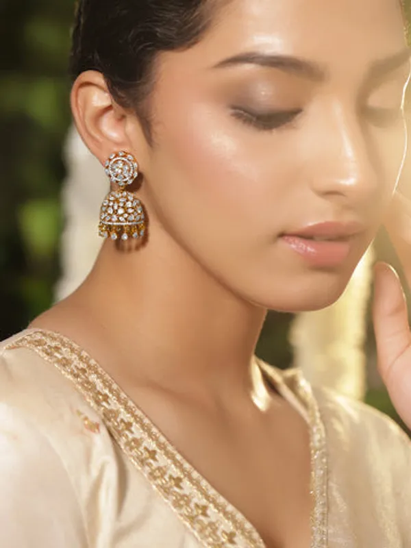 Gold_And_Silver_Cubic_Zirconia_Gold-Tone_Jhumka_Earrings_For_Women