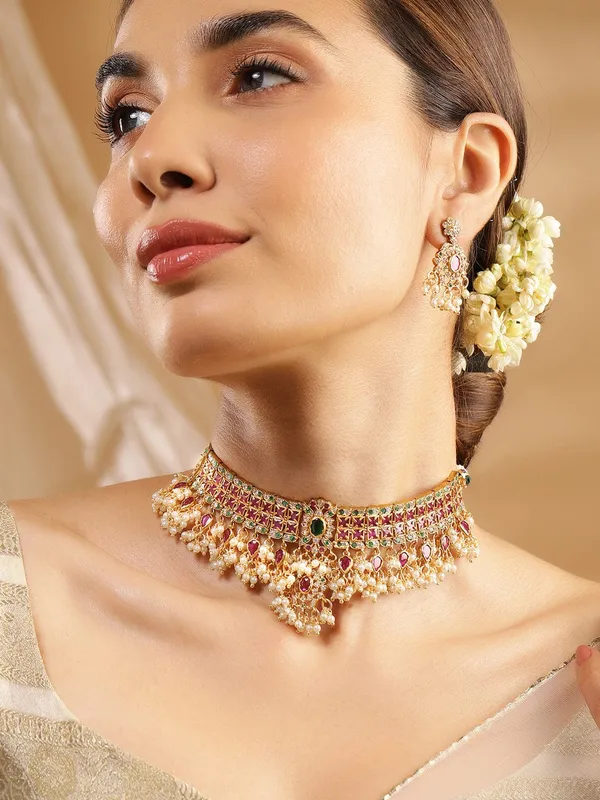 Multicolor_Kundan_Pearl_Drop_Choker_Necklace_Set_For_Women
