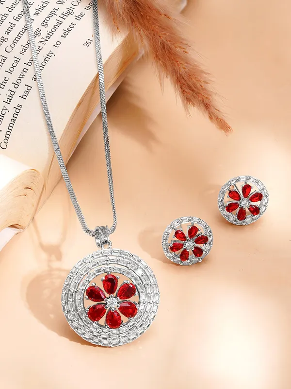Red_Floral_Stone_Pendant_&_Earrings_Set_For_Women