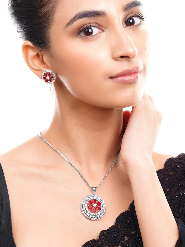 Red_Floral_Stone_Pendant_&_Earrings_Set_For_Women