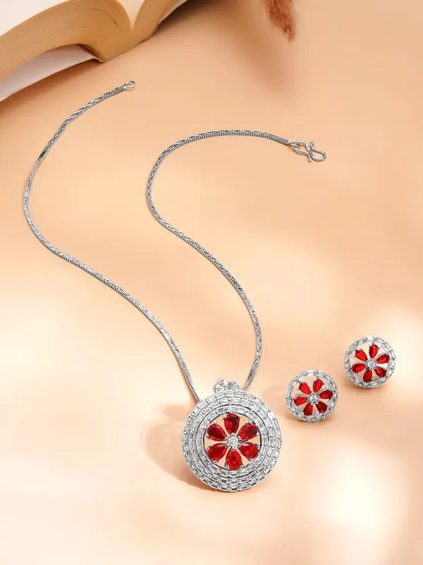 Red_Floral_Stone_Pendant_&_Earrings_Set_For_Women