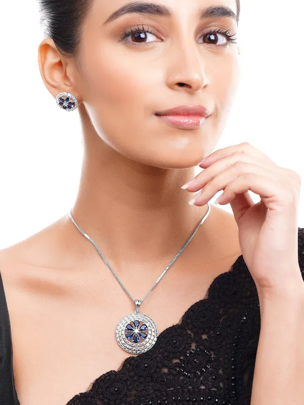 Blue_Floral_Pendant_And_Earrings_Jewellery_Set_For_Women