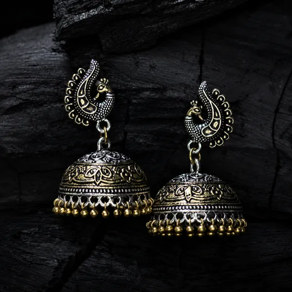 Silver_Oxidised_Peacock_Jhumka_Earrings_For_Women