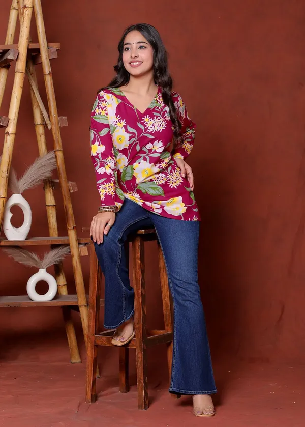 Magenta_Floral_Print_Long_Sleeve_Top_for_Women