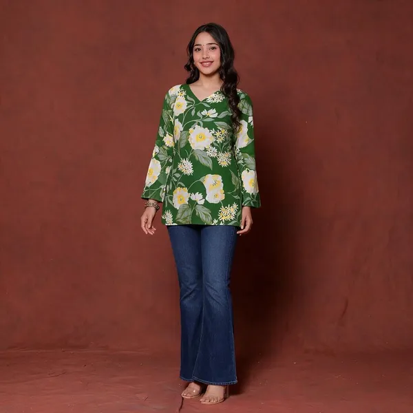 Green_Floral_Print_Straight_Kurti_For_Women