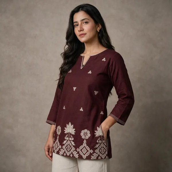 Brown_Embroidered_Straight_Kurti_for_Women