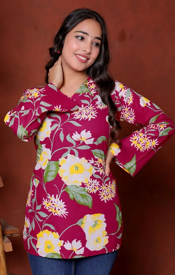 Magenta_Floral_Print_Long_Sleeve_Top_for_Women