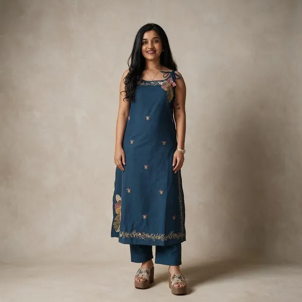 Blue_Floral_Detail_Straight_Kurta_Set_for_Women