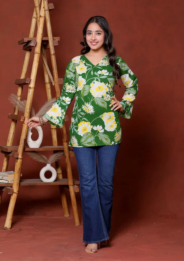 Green_Floral_Print_Straight_Kurti_For_Women