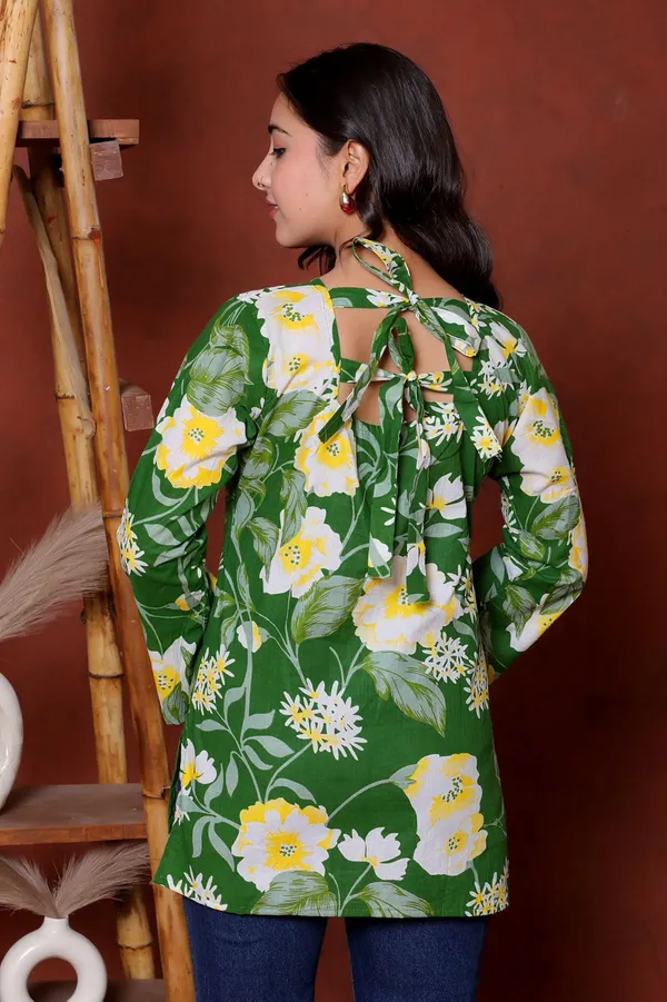 Green_Floral_Print_Straight_Kurti_For_Women