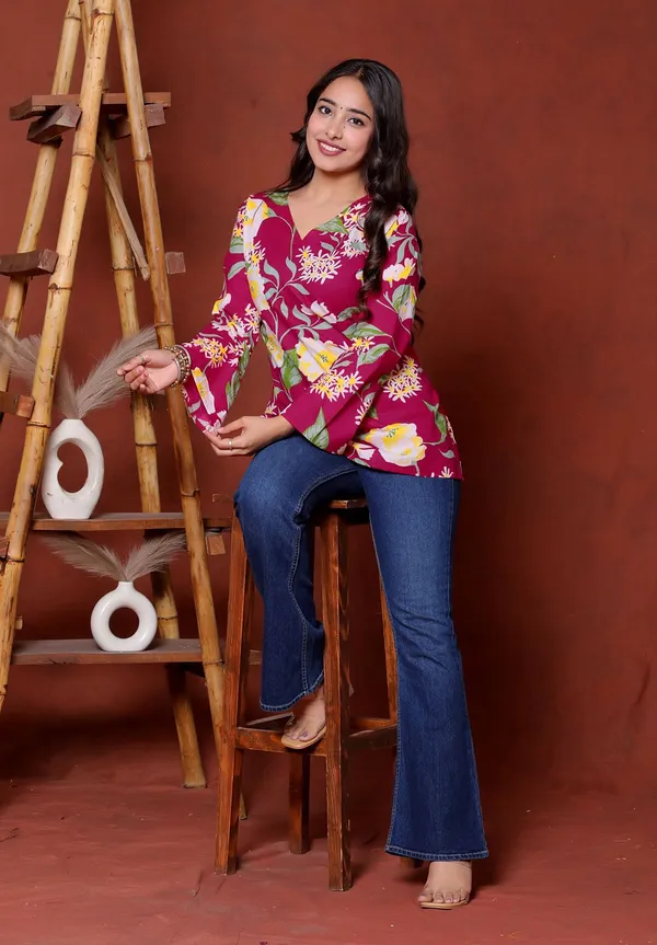 Magenta_Floral_Print_Long_Sleeve_Top_for_Women