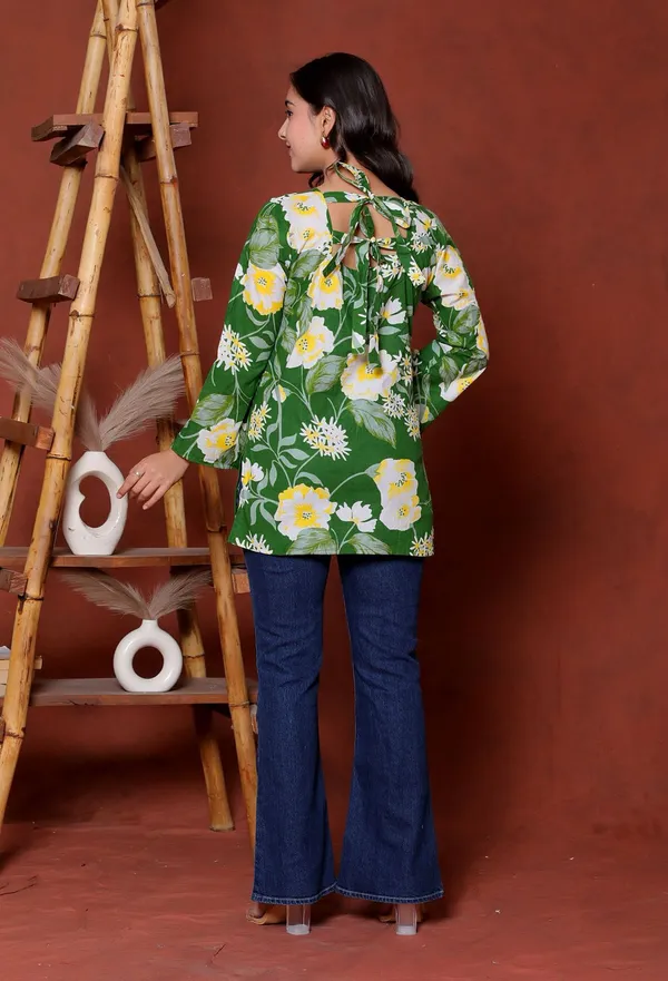 Green_Floral_Print_Straight_Kurti_For_Women