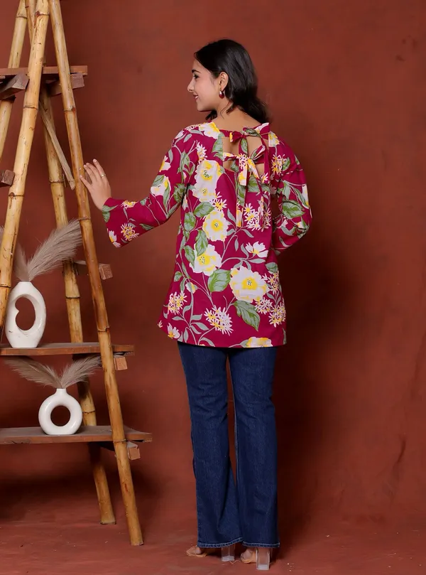 Magenta_Floral_Print_Long_Sleeve_Top_for_Women