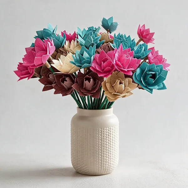 Multicolor_Jute_Fabric_Artificial_Flower_Arrangement_With_Vase_For_Home_Decor