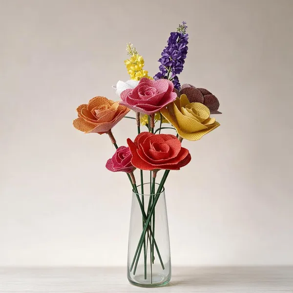Multicolor_Jute_Fabric_Artificial_Flower_Bouquet_With_Vase_For_Home_Decor