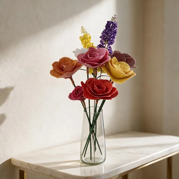 Jute_Fabric_Artificial_Flower_Bouquet_With_Vase_For_Home_Decor