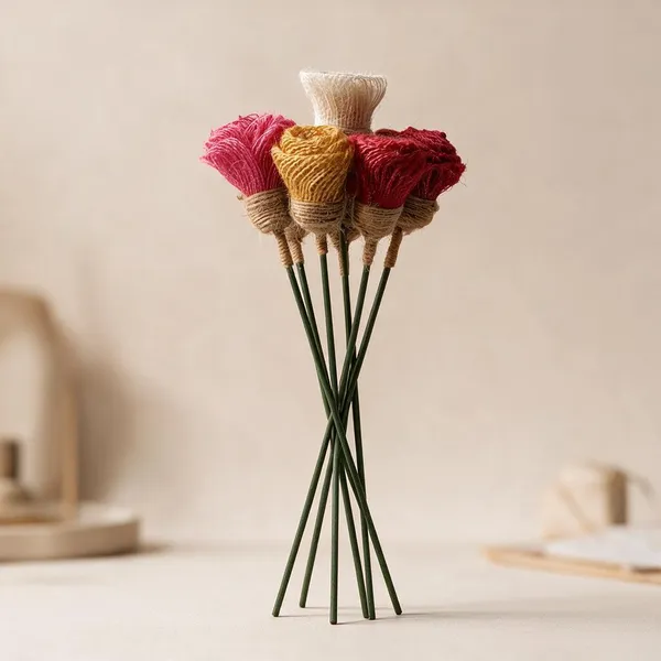 Multicolor_Jute_Fabric_Artificial_Flower_Arrangement_With_Glass_Vase_For_Home_Decor