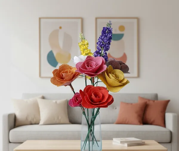 Fabric_Multicolor_Floral_Artificial_Flower_Bouquet_With_Vase