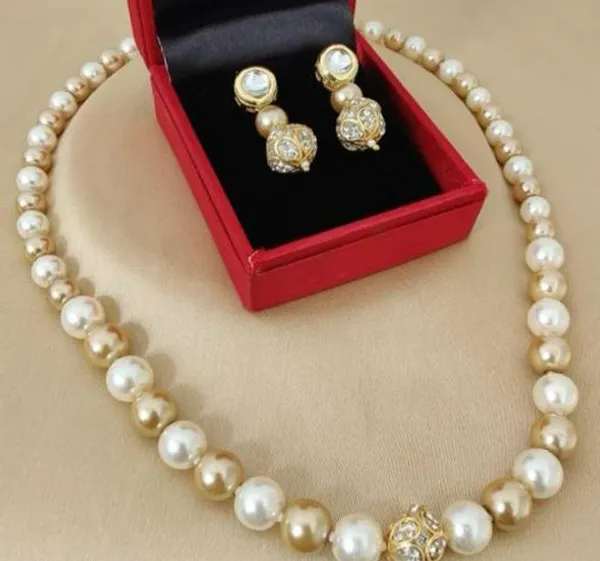 White_Pearl_Gold_Tone_Pendant_Necklace_And_Earrings_Set_For_Women