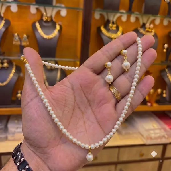 White_Pearl_Strand_Necklace_And_Earrings_Set_For_Women
