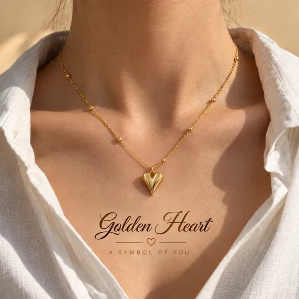 Gold_Tone_Beaded_Chain_Heart_Pendant_Necklace_For_Women