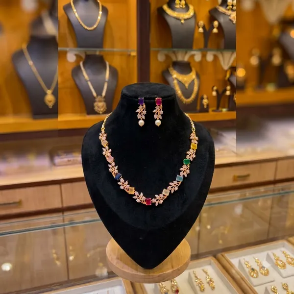 Gold_Tone_Multicolor_Stone_Leaf_Necklace_Set_For_Women