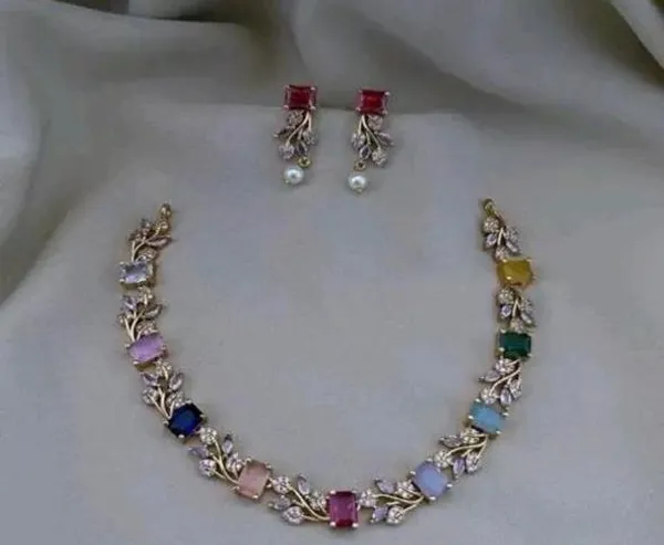 Gold_Tone_Multicolor_Stone_Leaf_Necklace_Set_For_Women