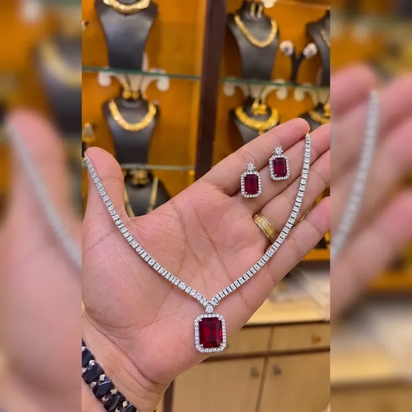 Silver_Tone_Red_Stone_Necklace_And_Earrings_Set_For_Women