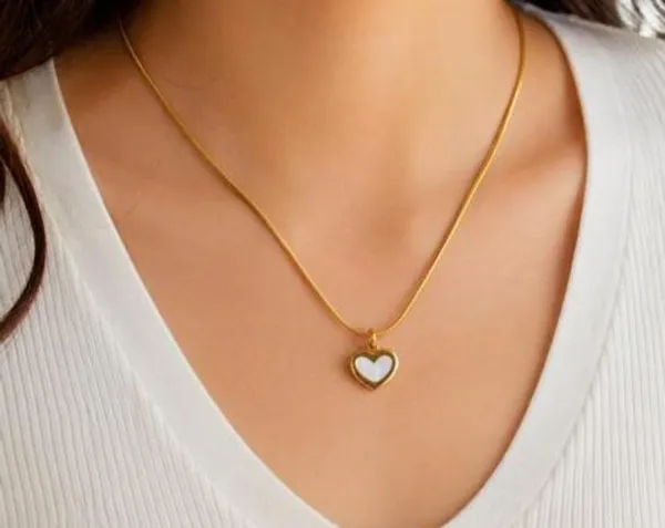 Gold_Tone_White_Heart_Pendant_Necklace_For_Women