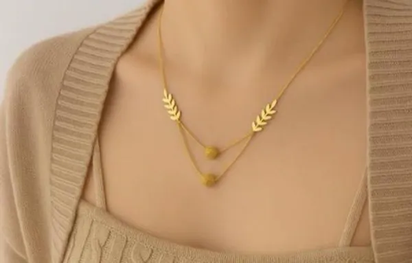 Gold_Tone_Leaf_Accent_Layered_Pendant_Necklace_For_Women