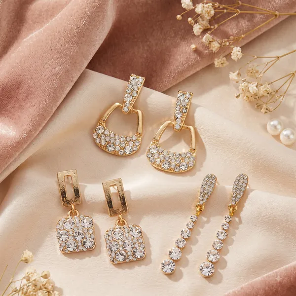 Gold_Tone_Rhinestone_Earring_Set_For_Women