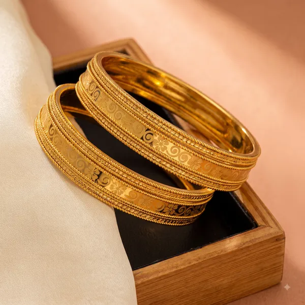 Gold_Tone_Engraved_Floral_Bangle_Set_For_Women