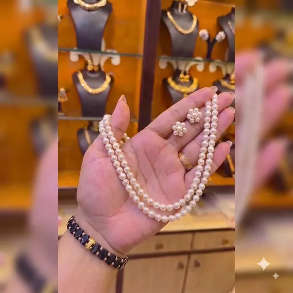 White_Pearl_Double_Strand_Necklace_And_Earring_Set_For_Women