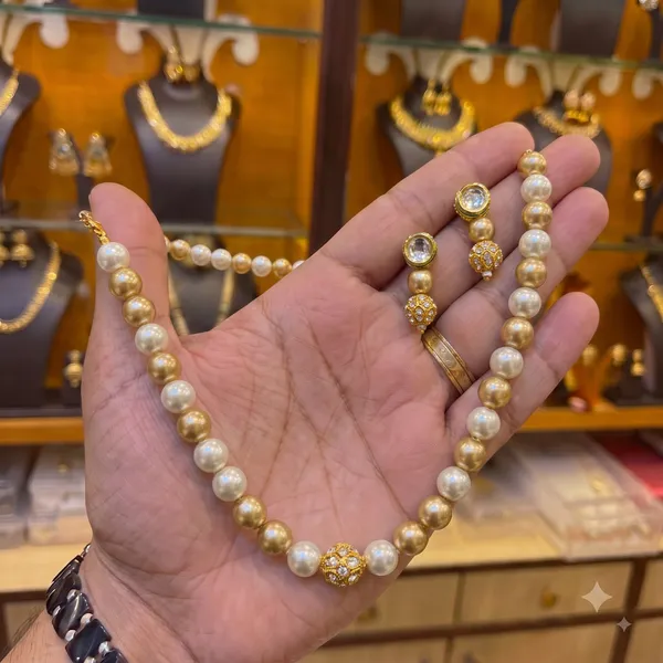 White_Pearl_Gold_Tone_Pendant_Necklace_And_Earrings_Set_For_Women