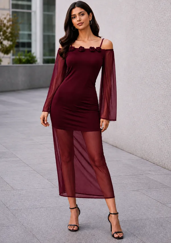Maroon_Net_Bodycon_Maxi_Dress_For_Women