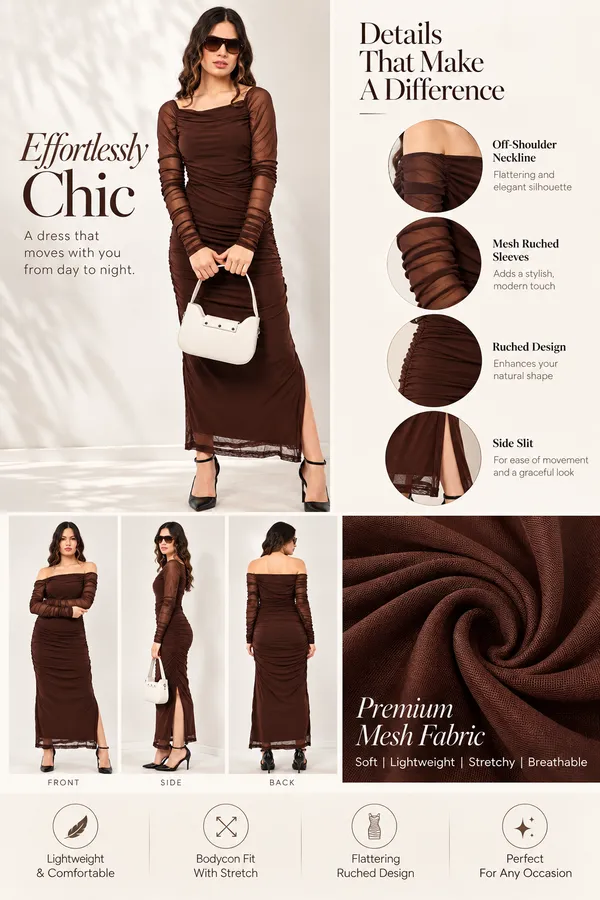 Brown_Net_Ruched_Off_Shoulder_Bodycon_Maxi_Dress_For_Women