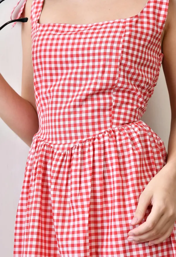 Red_Cotton_Gingham_Tie_Strap_Midi_Dress_For_Women
