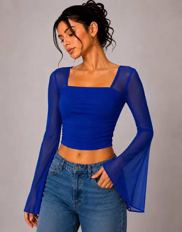 Blue_Net_Ruched_Crop_Top_For_Women