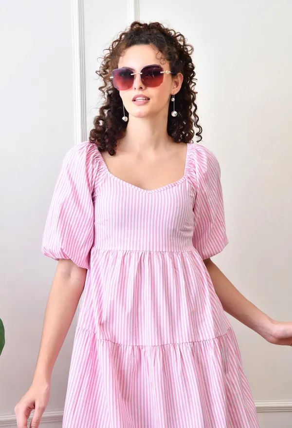 Pink_Cotton_Striped_Tiered_Midi_Dress_For_Women