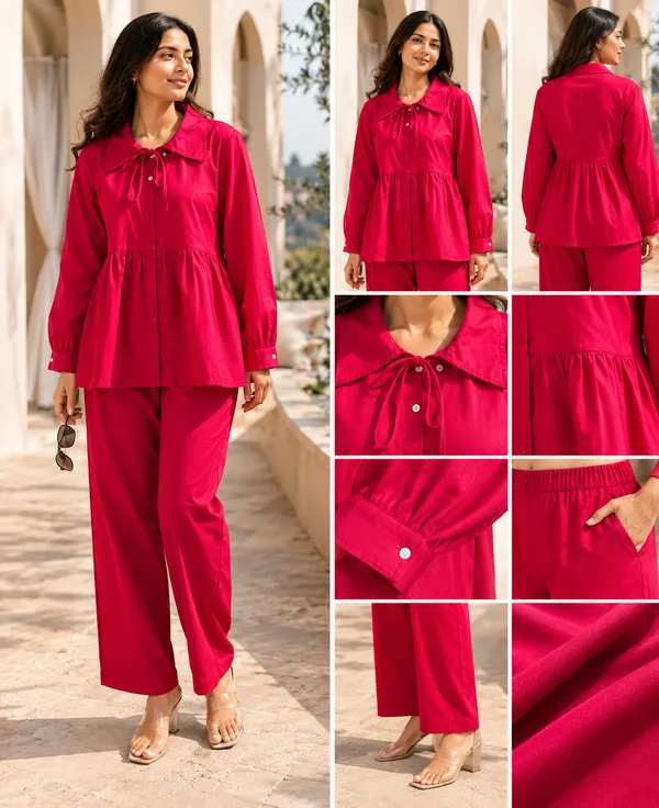 hot_pink__cotton_Korean_Style_Co_Ord_Set_For_Women