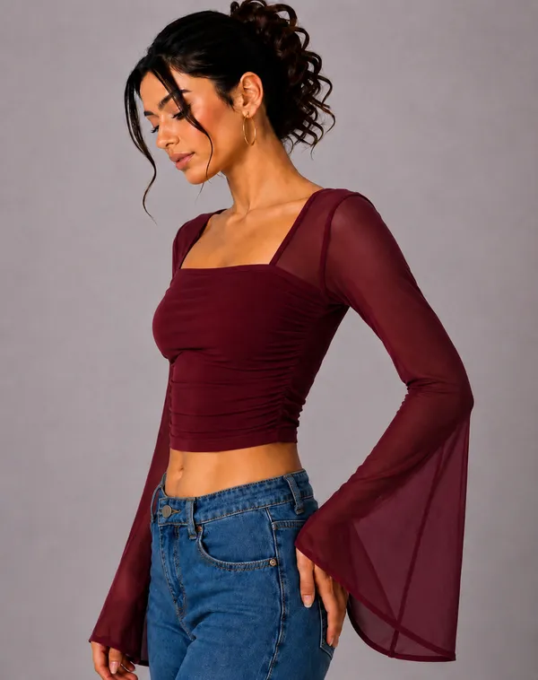 Maroon_Net_Sheer_Fitted_Crop_Top_For_Women