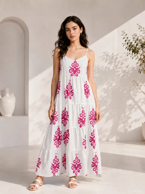 White_Cotton_Printed_Tiered_Maxi_Dress_For_Women