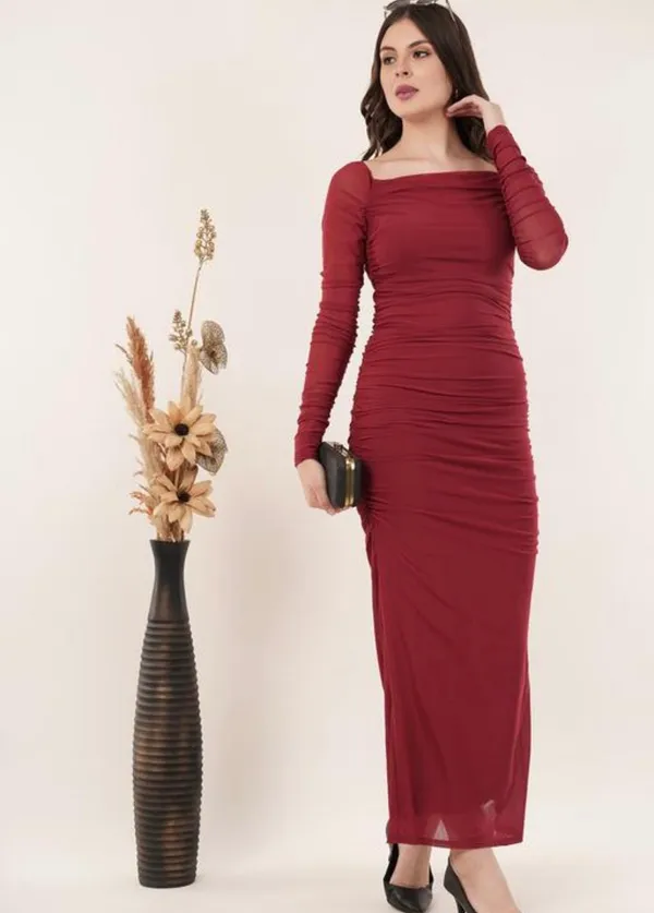 Burgundy_Net_Ruched_Bodycon_Maxi_Dress_For_Women