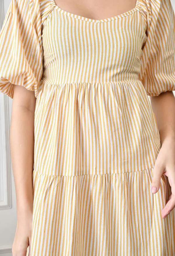 Cream_Cotton_Puff_Sleeve_Midi_Dress_For_Women