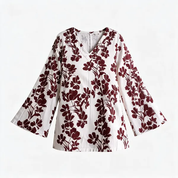 White_Cotton_Floral_Print_Bell_Sleeve_Top_For_Women