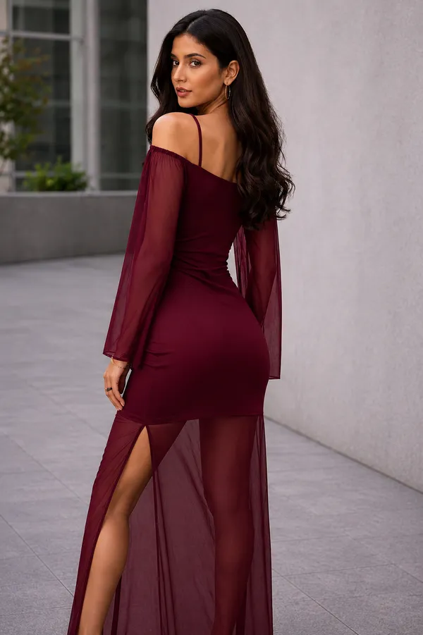 Maroon_Net_Bodycon_Maxi_Dress_For_Women