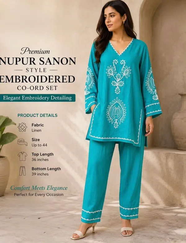 Turquoise_Cotton_Embroidered_Co_Ord_Set_For_Women