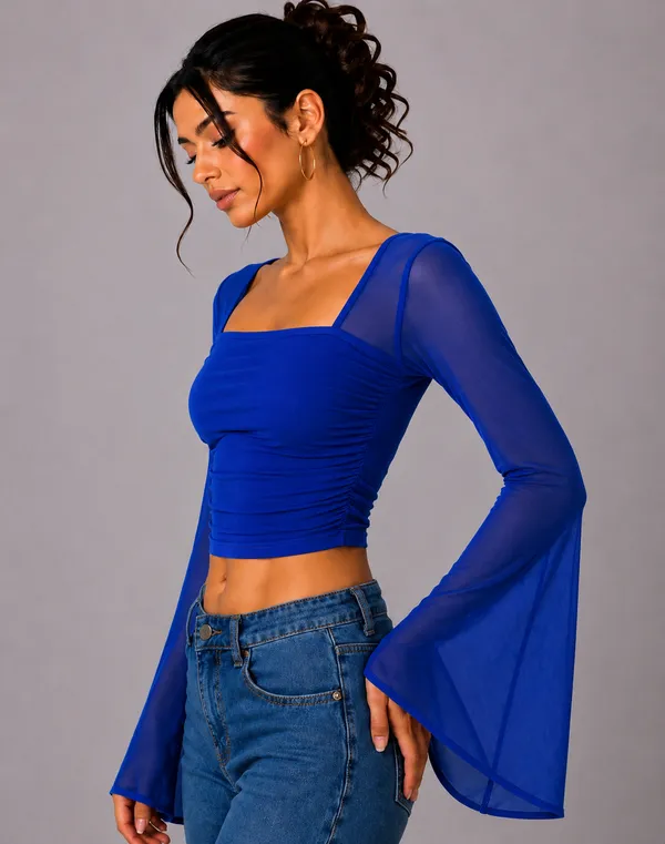 Blue_Net_Ruched_Crop_Top_For_Women