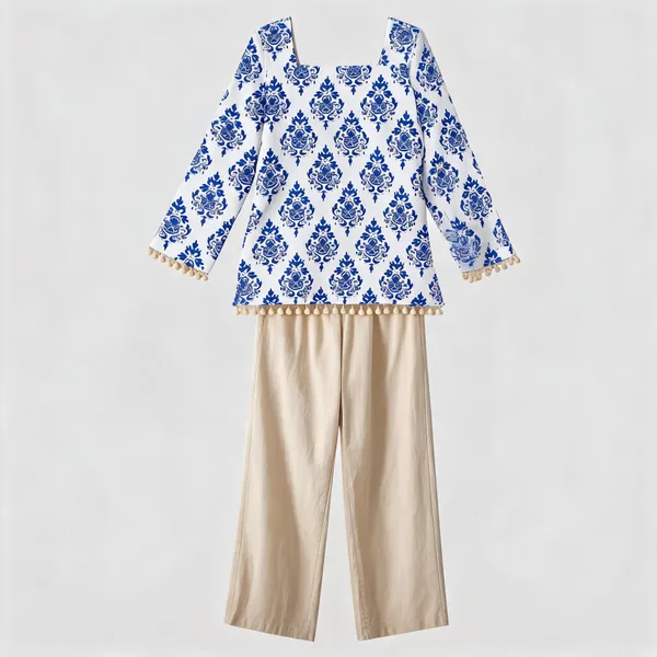 White_Blue_Cotton_Printed_Kurta_Set_For_Women